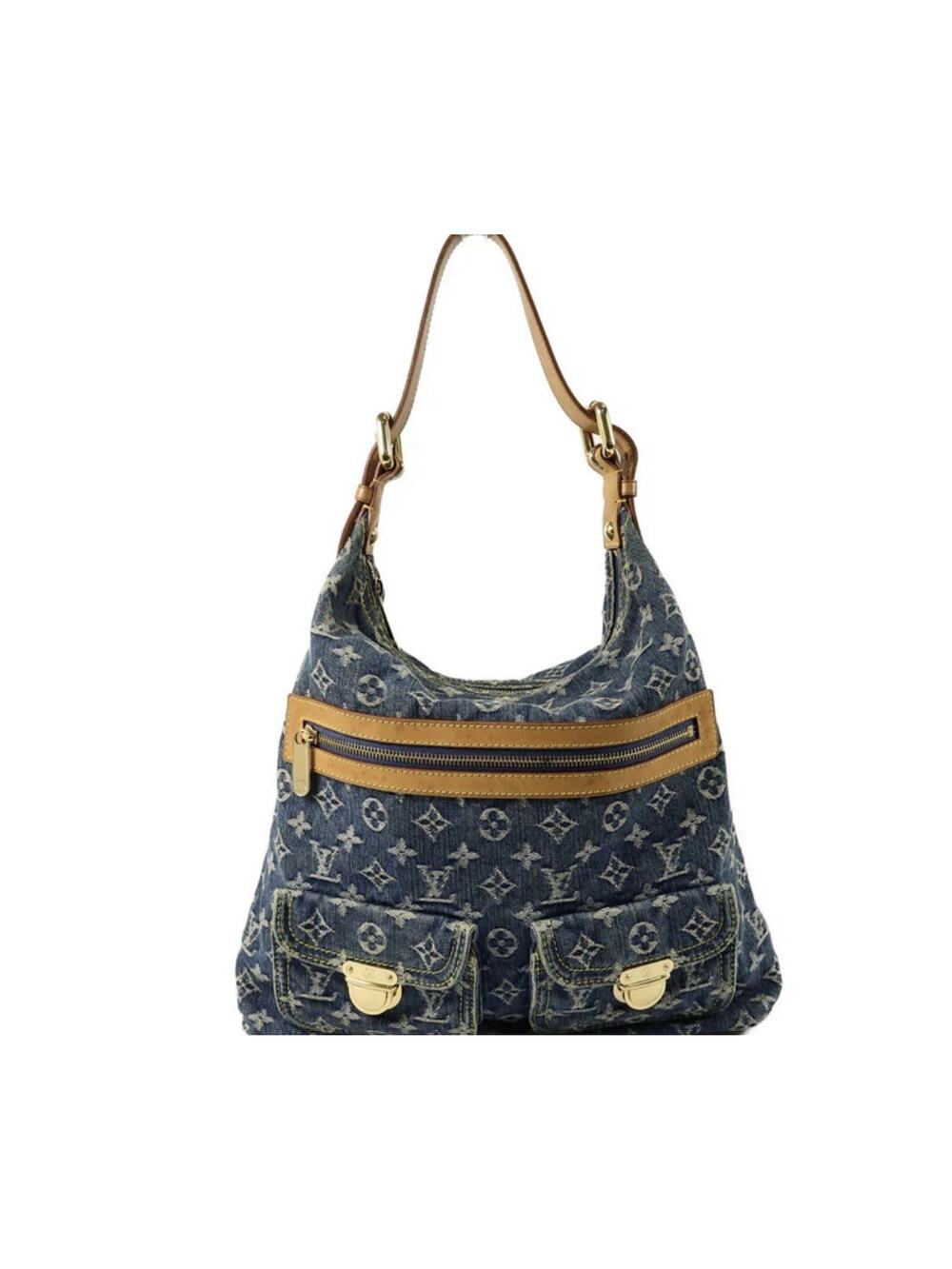Louis Vuitton Monogram Blue Shoulder Bag Leather Trim Zip Detachable Strap